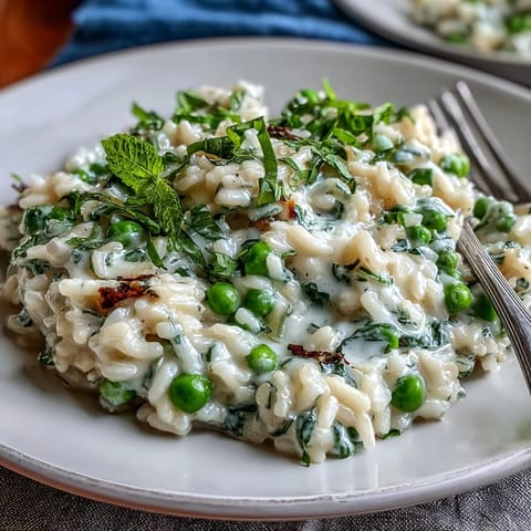 Erbsen Minze Parmesan Risotto