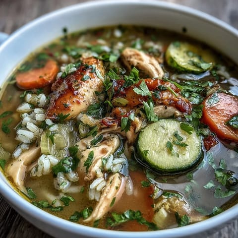 2. **Wohltuende Hühner-Reis-Suppe mit herzhaftem Reis, zarter Hähnchenbrust und aromatischem Gemüse**  