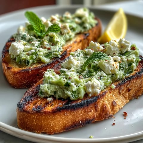 2. Cremige Fava-Bohnen mit Minze auf knusprigem gegrilltem Sauerteig – ein einfacher, vegetarischer Vorspeisenklassiker für den Frühling.  