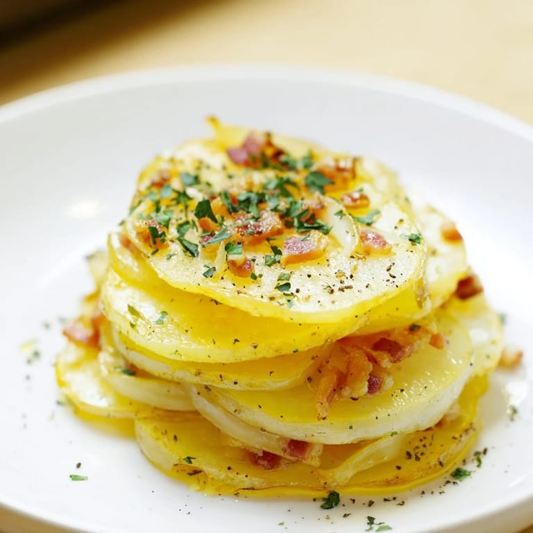Delicious Simple Fried Potatoes with Onions & Bacon: a simple, savory comfort food classic for dinner.