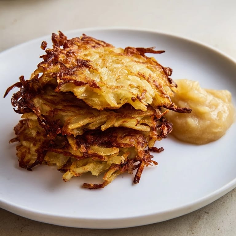 A close-up of delicious, textured German potato pancakes, ideal for a hearty vegetarian meal.