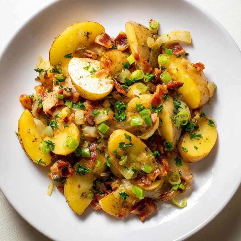 This delicious Warm German Potato Salad features a beautiful light-brown dressing coating the potatoes perfectly.