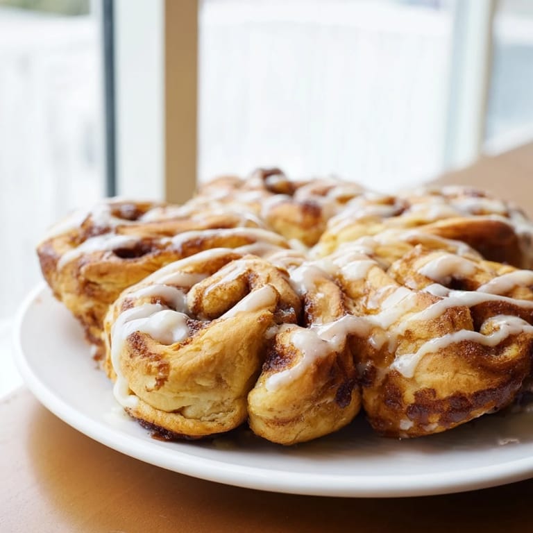 A close-up of a warm Giant Snowflake Sweet Roll, showcasing its beautiful twisted shapes.