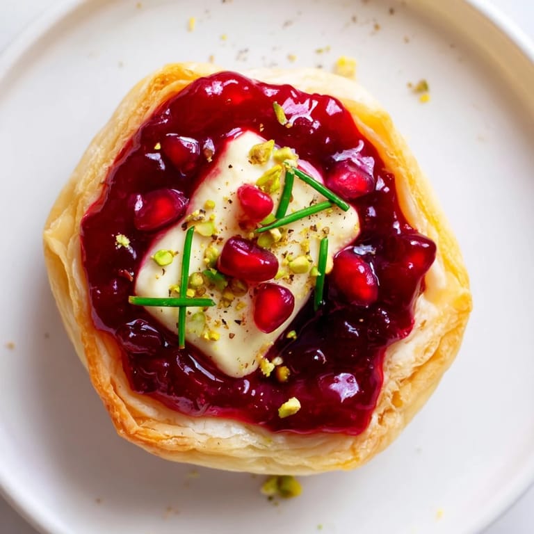 Warm, creamy Fireworks Brie Tartlets fresh from the oven, featuring melted Brie and sweet fruit preserves.
