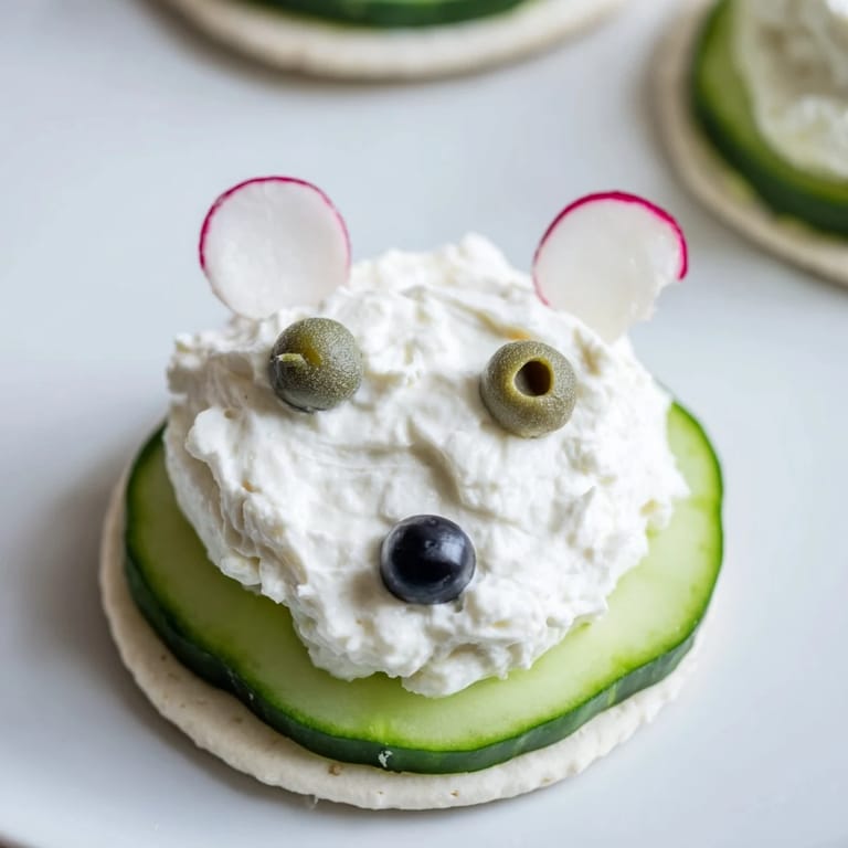 Close-up of ready-to-eat Polar Bear Iceberg Cracker Stacks: cute, savory, and perfect for gatherings.