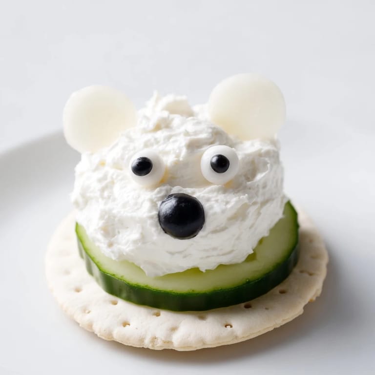 Adorable Polar Bear Iceberg Cracker Stacks, a whimsical appetizer with radish ears and crisp cucumber.