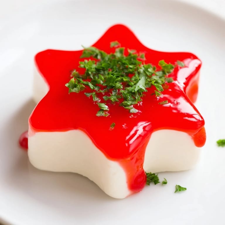A close-up of a Cream Cheese and Pepper Jelly Star Appetizer, creamy and sweet with a spicy kick.