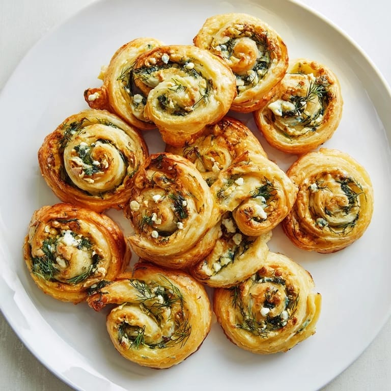 Fresh baked Savory Spinach Feta Pinwheel Spirals, showcasing their creamy spinach feta filling and perfect spiral shape.