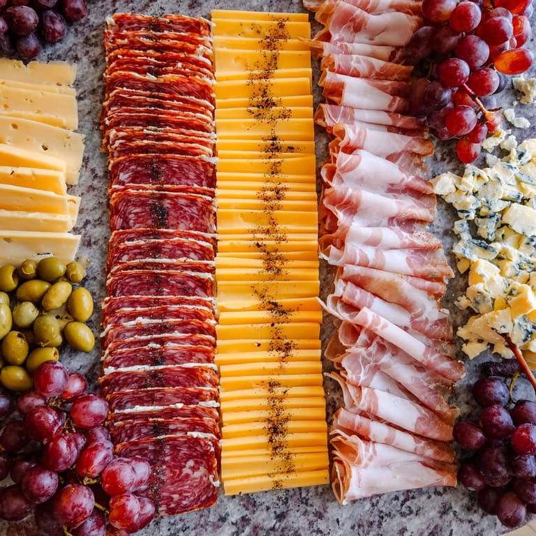 Delectable The Industrial Slate: A modern charcuterie board featuring savory meats and sharp cheese flavors.