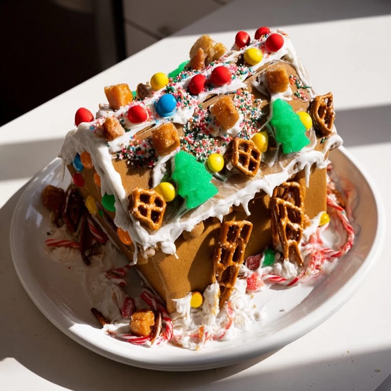 Colorful candies and royal icing adorn this festive, homemade gingerbread house kit.