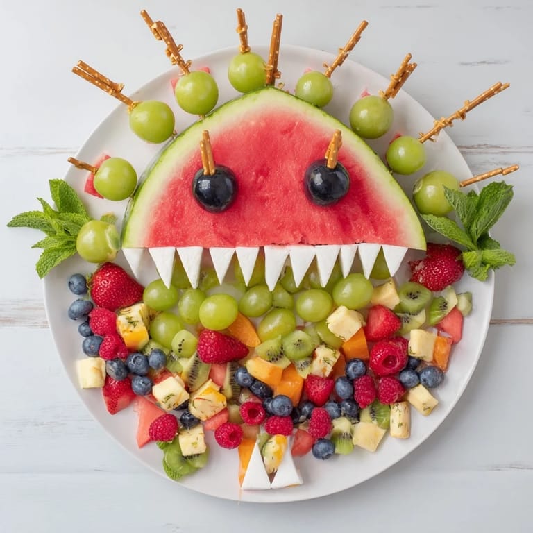 This eye-catching Watermelon Wave Shark offers a fun, healthy snack board for summer celebrations.