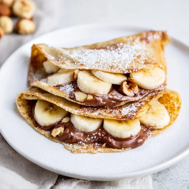 Crispy-edged Banana Nutella Wrap dessert, beautifully folded with fruit and chocolate, a simple sweet treat.