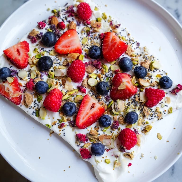 Enjoy this creamy frozen fruit yogurt bark with a variety of fresh or frozen summer fruits.