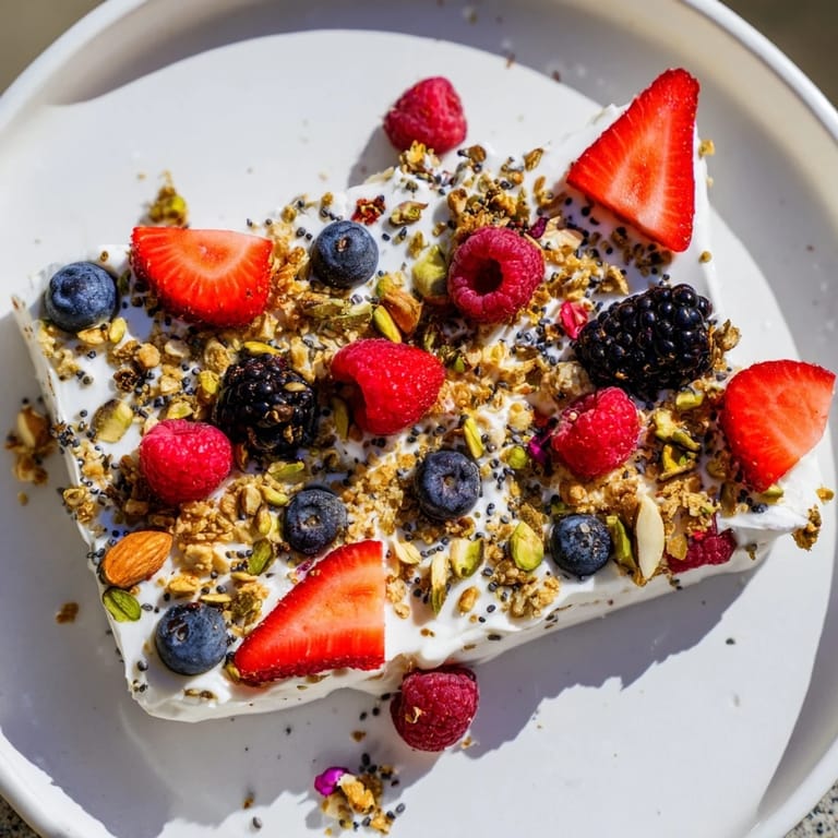 Homemade frozen fruit yogurt bark, a refreshing and easy snack, ready in minutes with Greek yogurt.