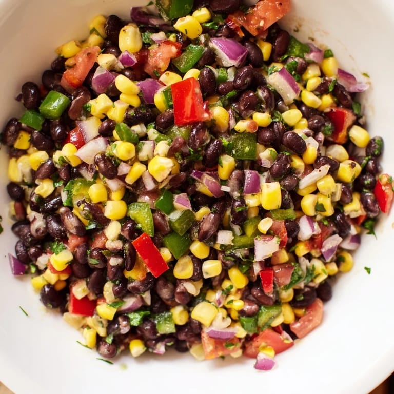 Close-up of vibrant Cowboy Caviar Salad, showcasing the ingredients and a perfect homemade dip.