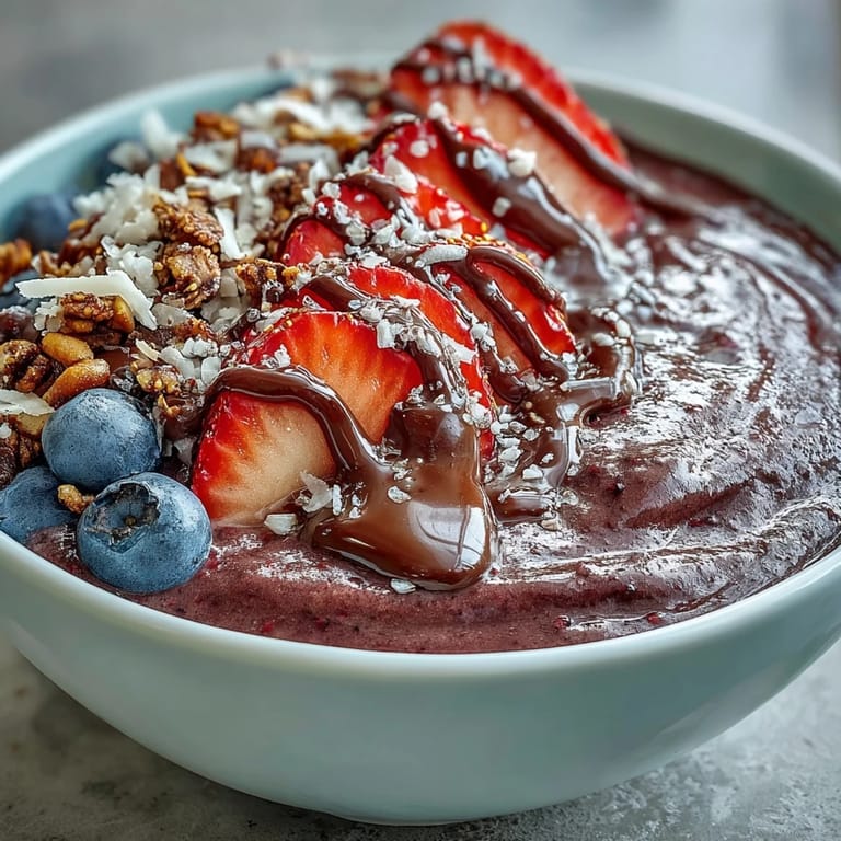 Genieße diese energiereiche Acai Berry Smoothie Bowl mit Beeren, Kokoflocken und knackigen Kürbiskernen.