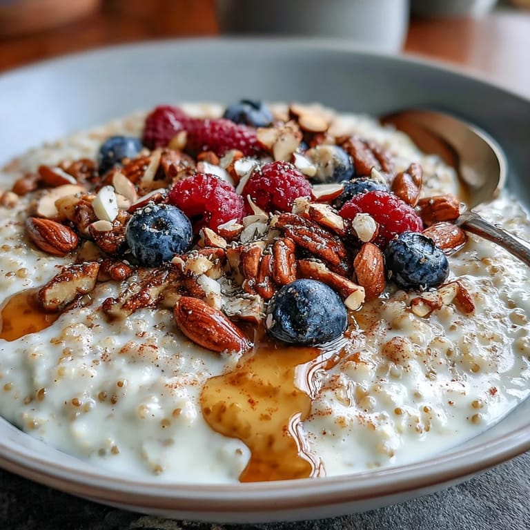Gesunder Hirsebrei mit frischen Beeren perfekt für ein nahrhaftes Frühstück.