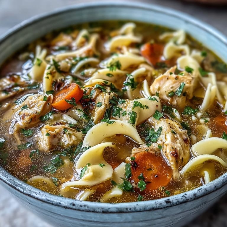 Wohlschmeckende Ginger Turmeric Chicken Soup serviert mit knusprigem Brot und Zitrone