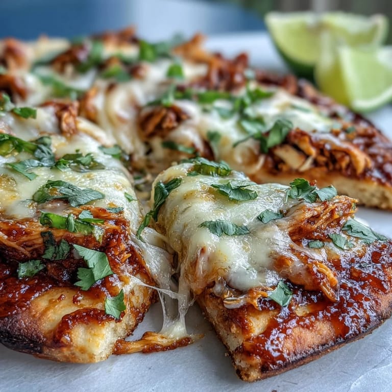 Lavendelfarbene Red Enchilada Sauce und zartes Hühnchen auf fluffiger Knoblauchnaan-Basis mit roten Zwiebelringen und Limettenkeilen für die perfekte Fusion-Mahlzeit.