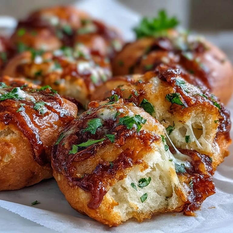 Herzhafte Pizza Roll Stuffed Garlic Knots mit scharfer Pepperoni-Füllung, perfekt mit Marinara-Dip als Spielzeit-Snack gereicht.