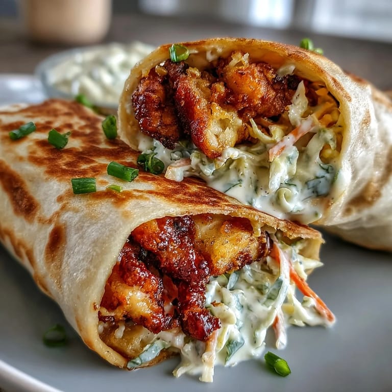 Close-up on Crispy KFC Turkey Snack Wraps showing tender turkey and spicy gochujang slaw.