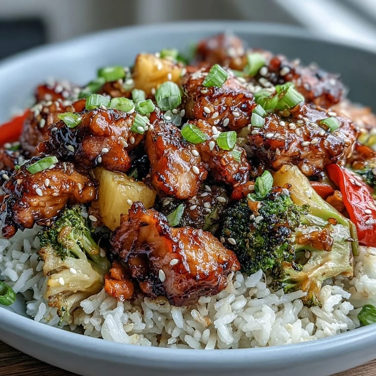 2. **Saftiges Hähnchen in süß-salziger Teriyaki-Sauce auf lockerem Reis mit buntem Wok-Gemüse**  