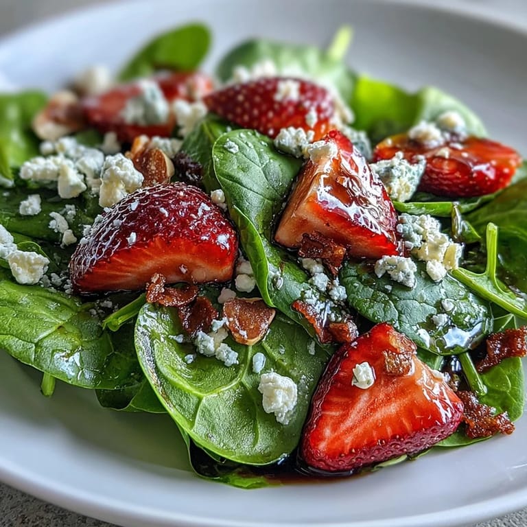 2. Bunter Salat aus Babyspinat, süßen Erdbeeren, cremigem Feta und knusprigen gerösteten Mandeln.
