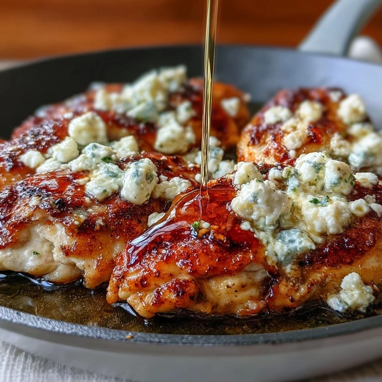 Mediterranes Hähnchen mit Feta und Honig-Drizzle, perfekt für ein schnelles, glutenfreies Abendessen.