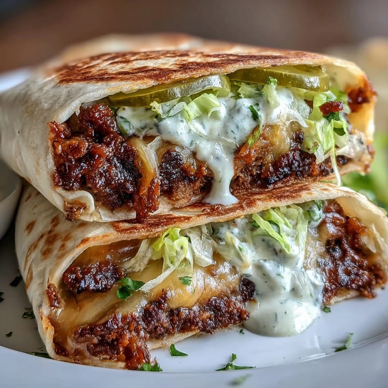 1. Smash Burger Tacos mit saftigem Rinderhackfleisch, geschmolzenem Käse und knackigem Salat auf warmen Tortillas.  