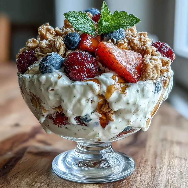 2. Farbenfroher Cottage Cheese Berry Parfait mit Granola – Beeren, cremiger Hüttenkäse und knuspriges Granola in einem leichten, gesunden Frühstücksgenuss.  
