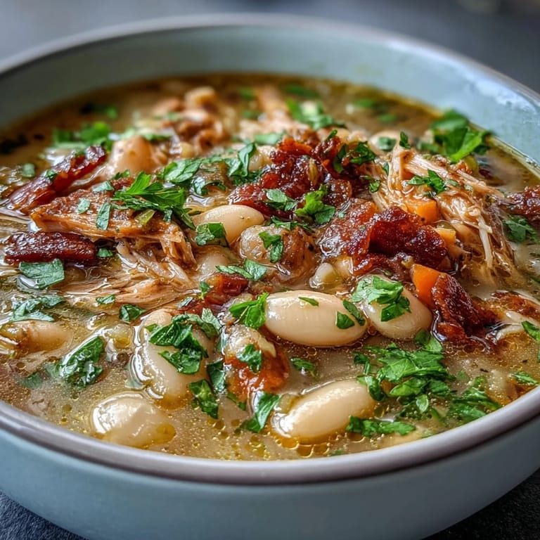 3. Langsam gekochte weiße Bohnen- und Schinkenknochensuppe mit aromatischen Kräutern und herzhaftem Fleisch, perfekt für kalte Tage.