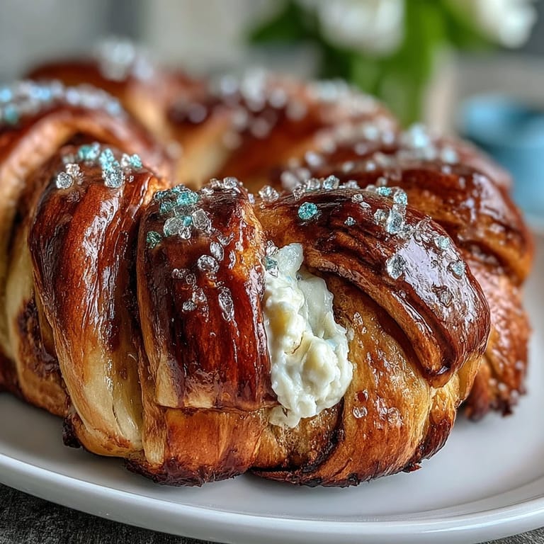 Festlicher, goldener Zopf mit Zitronen-Creme-Frischkäse-Füllung, perfekt für Feierlichkeiten.
