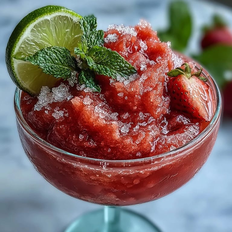Sinnlicher alkoholfreier Erdbeer-Daiquiri mit Limettensirup-Rand und frischer Limettengarnitur.  