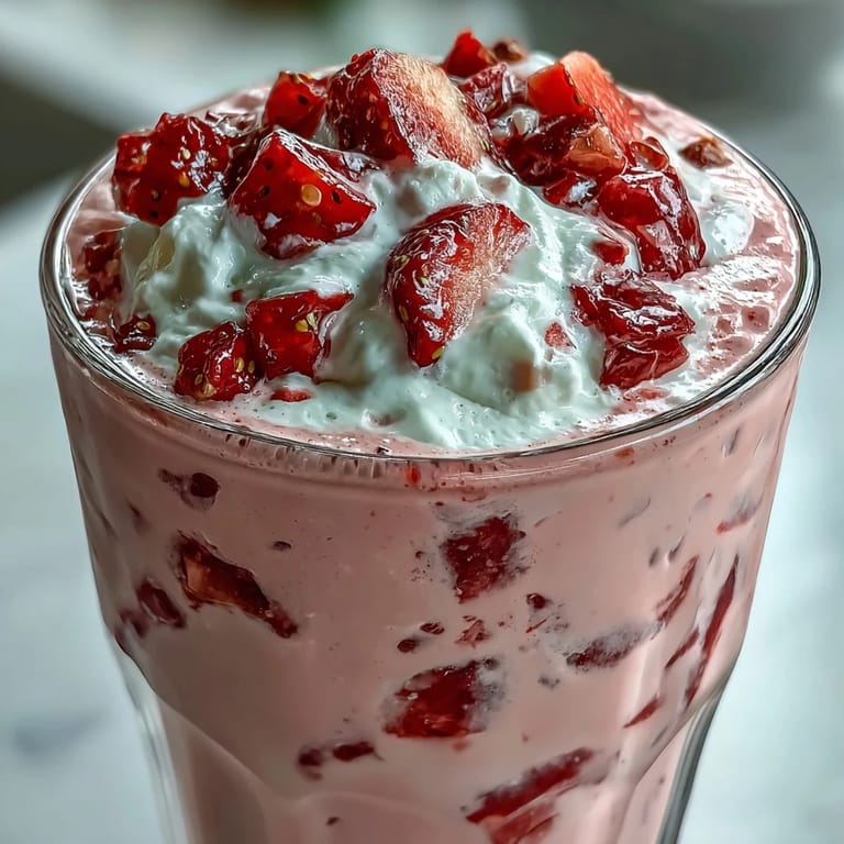 2. Dickflüssiger Erdbeer-Shortcake-Smoothie mit griechischem Joghurt, Banane und Proteinpulver – perfekt als Post-Workout-Snack oder erfrischendes Frühstück.