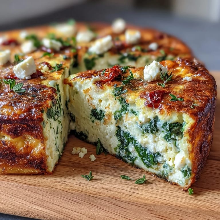 Saftige Frittata mit frischem Spinat, cremigem Feta und aromatischen sonnengetrockneten Tomaten – ein vegetarisches Hauptgericht.