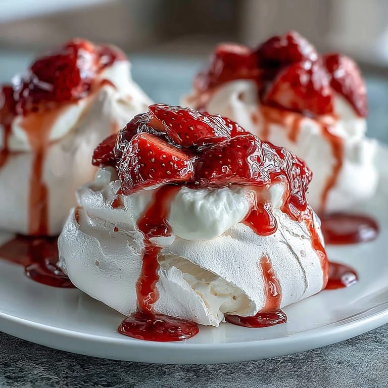 Baiser-Torte mit Erdbeeren und Sahne: Zarte Baiserschale gefüllt mit luftiger Sahne und süßen Früchten.
