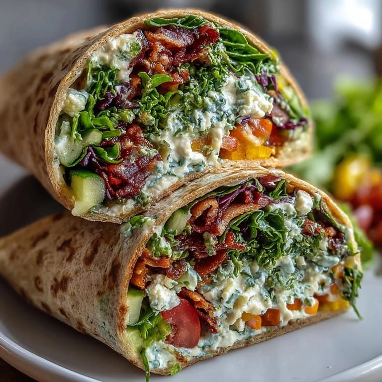 1. Bunter Gemüsewrap mit roten und gelben Paprika, Karotten und Gurke in einer Vollkorn-Tortilla – perfekt für ein gesundes Mittagessen unterwegs.