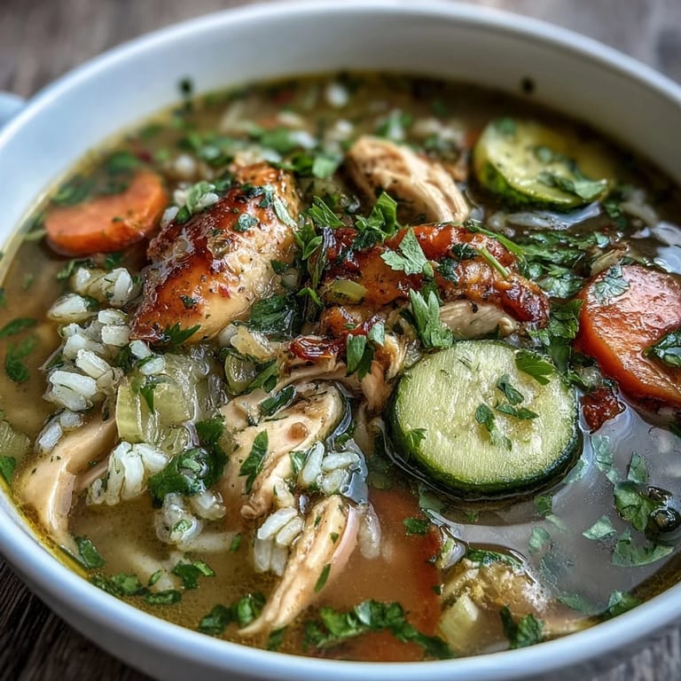 2. **Wohltuende Hühner-Reis-Suppe mit herzhaftem Reis, zarter Hähnchenbrust und aromatischem Gemüse**  