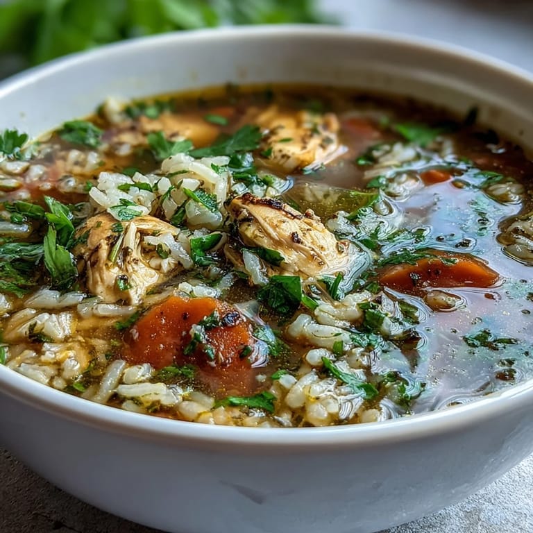 3. **Nährstoffreiche Hühner-Reis-Suppe mit saftigem Hühnchen, Reis und knackigem Gemüse, perfekt für ein schnelles Essen**