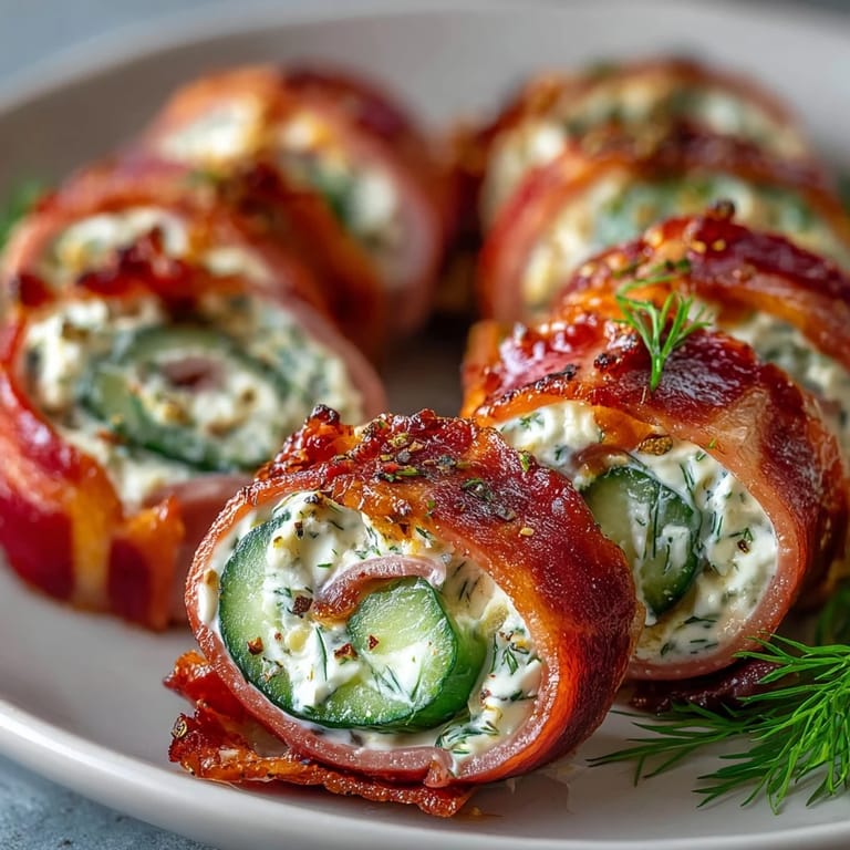 Schinken, cremiger Frischkäse und knackige Gurke in appetitlichen Röllchen.