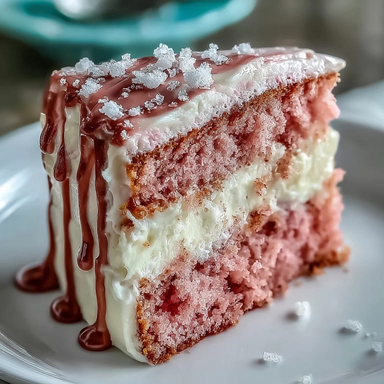 Zarte roséfarbene Torte mit cremiger Füllung und eleganter Goldtropfen-Dekoration.