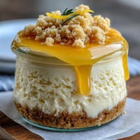 1. Limoncello Cheesecake Jars mit cremiger Füllung und knusprigem Keksboden, garniert mit frischer Zitronencreme und Beeren.