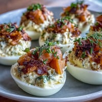 Räucherlachs-Deviled-Eggs mit Everything-Seasoning, cremig und dekoriert mit allem Bagel-Gewürz.  