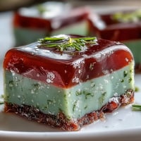 JAPANISCHER ROTER BOHNENGELEE MIT MATCHA-SCHICHT, EIN ZARTES, TRADITIONELLES DESSERT MIT SÜSSER BOHNENGELEE- UND MATCHA-SCHICHT.