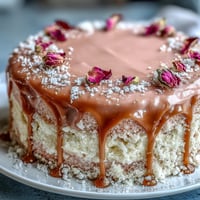 1. Elegante rosa Samtkuchen mit Roséwein und goldenem Drip für eine unvergessliche Brautparty.  