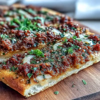 Knuspriges türkisches Lahmacun Pizza Rezept mit Lamm und Sumach, serviert mit Zitrone.