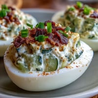 Creamige Sweet Pickle Relish Deviled Eggs mit Paprika bestreut.